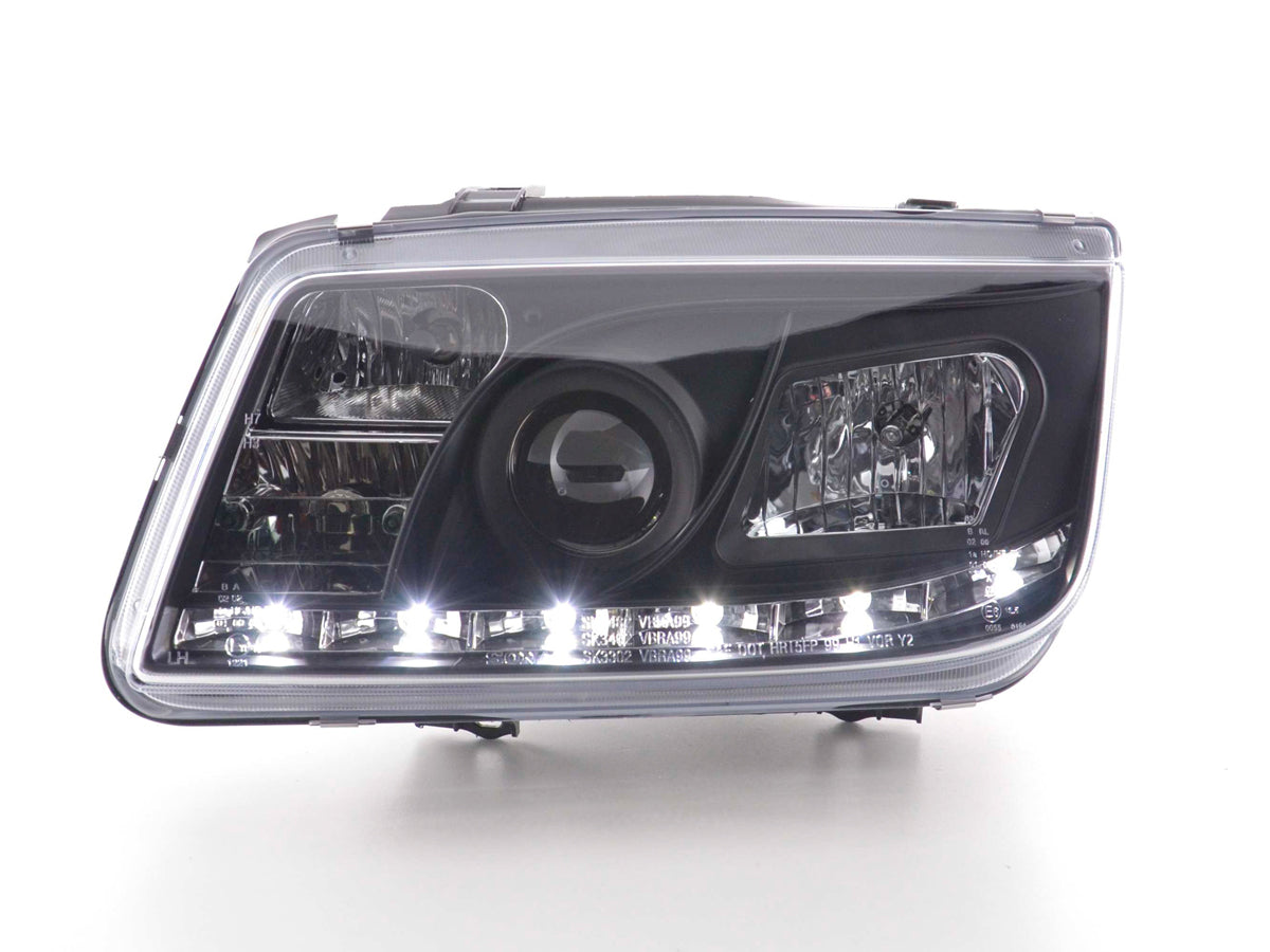 Scheinwerfer Set Daylight LED TFL-Optik VW Bus Typ T4 90-96 schwarz Scheinwerfer Set Daylight LED TFL-Optik VW Bus Typ T4 90-96 schwarz